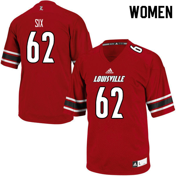 Women #62 Clayton Six Louisville Cardinals College Football Jerseys Sale-Red - Click Image to Close